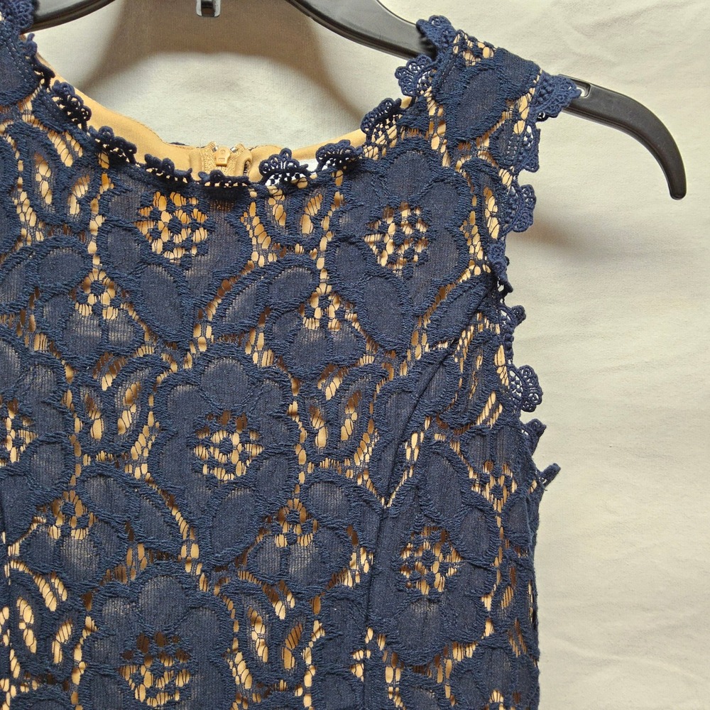 Rare Editions Lace Fit & Flare Dress Kids Size 14 Navy Blue Sleeveless Scalloped
